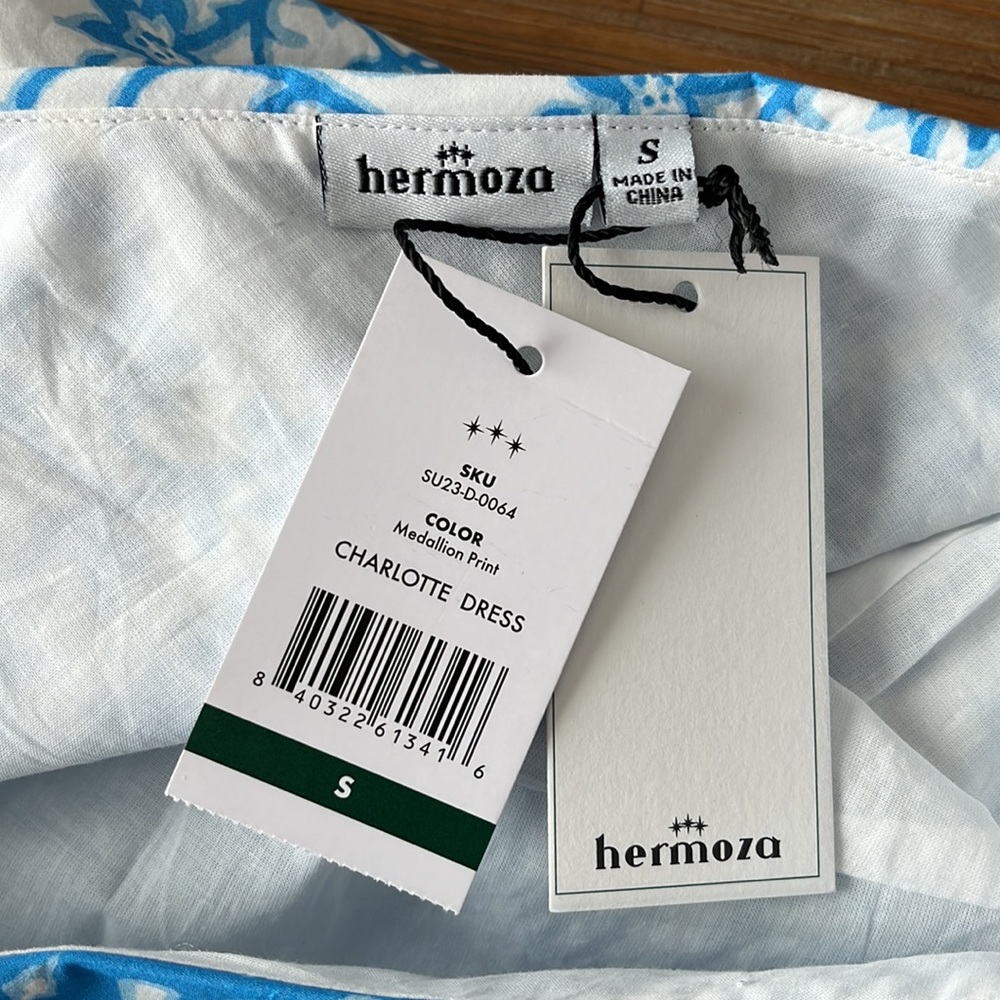 $268 Hermoza Charlotte One Shoulder Medallion Print Wrap Midi Dress Blue S - Picture 11 of 15